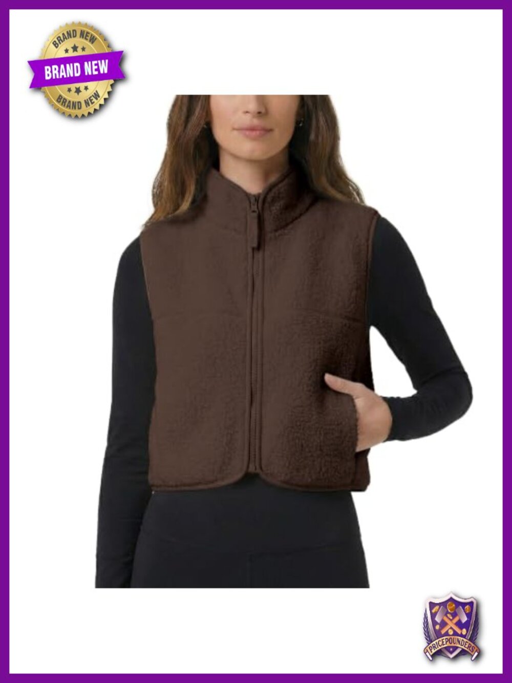 Sherpa Fleece Vest Zip Up Cropped Fuzzy Sleeveless Jacket with Pockets